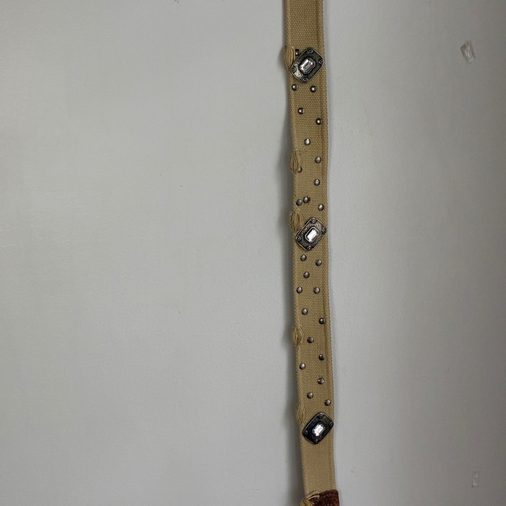 Y2K Flacco Roma Belt Studded Crystal Canvas Leather Distressed Boho‎ Festival - Picture 12 of 15